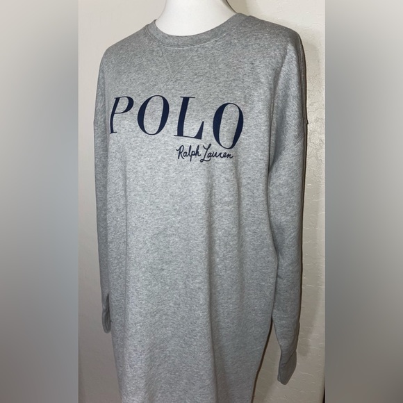 New! Polo Ralph Lauren New Logo Gray/Navy Fleece Sweatshirt Dress Womens Large🤍 - Picture 7 of 10